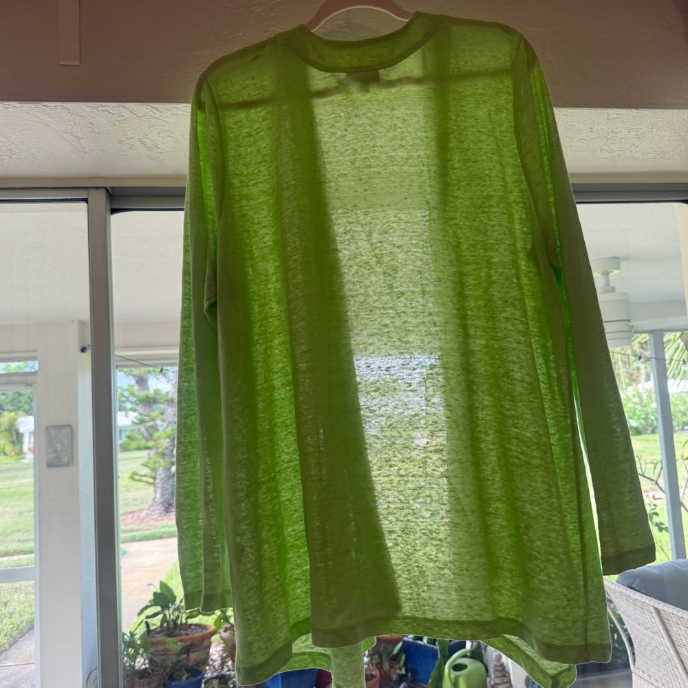 J. Jill Love Linen Cardigan XL Lime Green Open Front Asymmetrical Hem 100% Linen - Picture 2 of 8